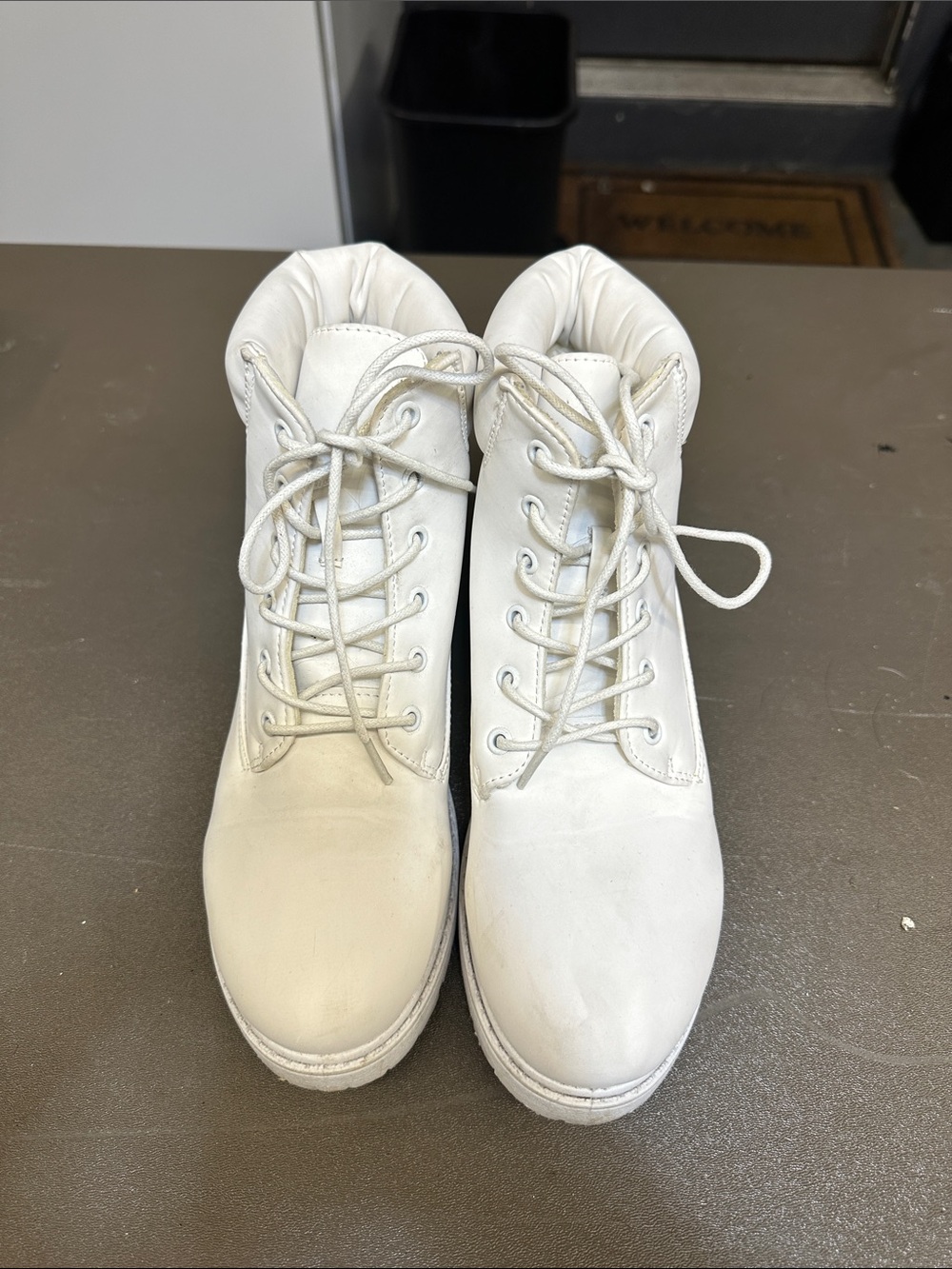 White Lace-Up Casual Boots 8.5